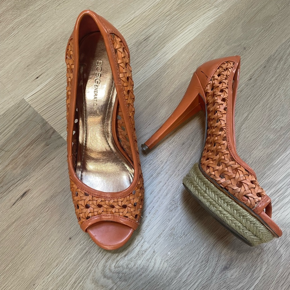 BCBGenerations Orange Open Toe Pumps